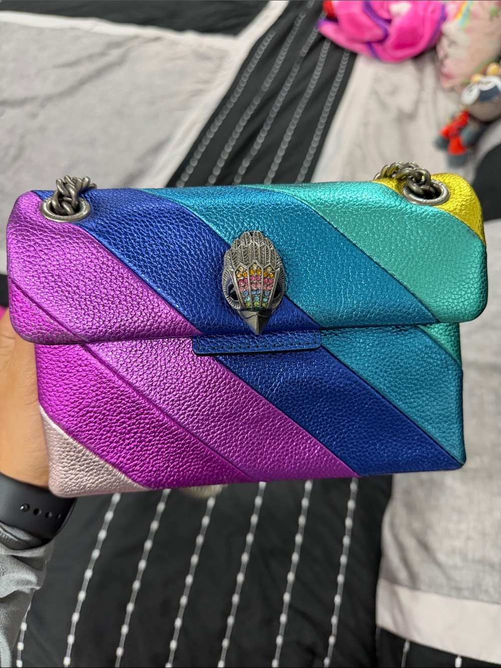 Kurt Geiger Multicolor Metallic Chevron Leather Shoulder Bag
